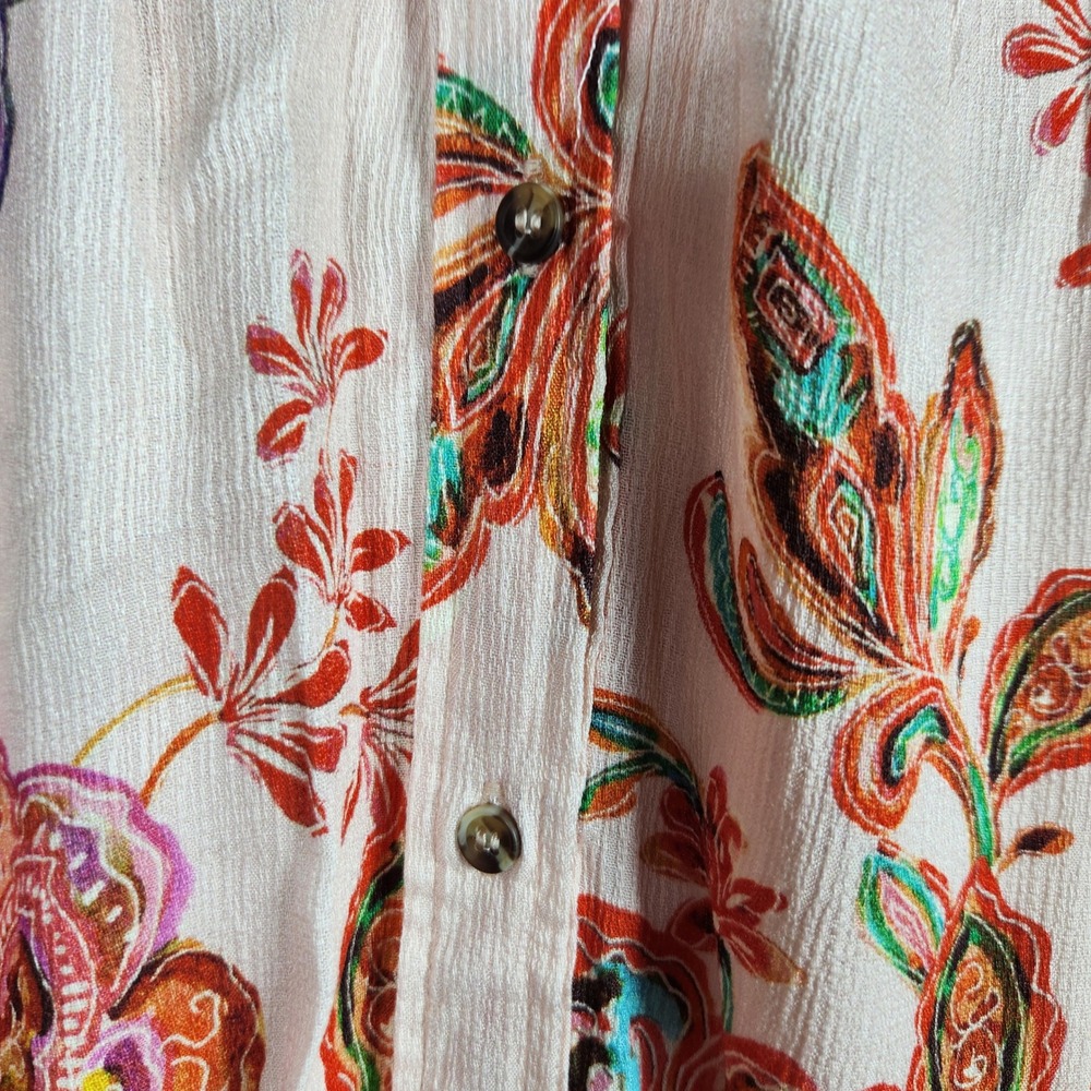 Democracy Button Down Blouse Womens Plus 3X Pink Floral Boho Peasant Cottagecore - Picture 7 of 9